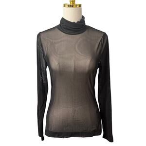 White House Black Market Sheer Mesh Turtleneck Top Black Long Sleeve Top Size S